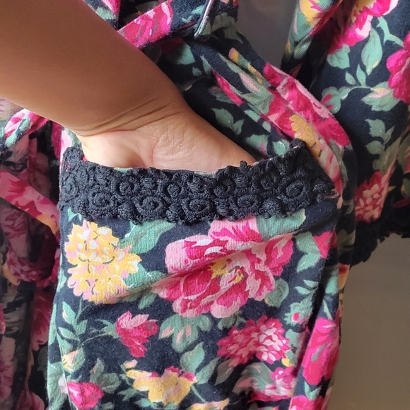 Vintage Robe Floral Print Victoria's Secret Cotton Belt P/S Long Wrap Pockets - Picture 7 of 16